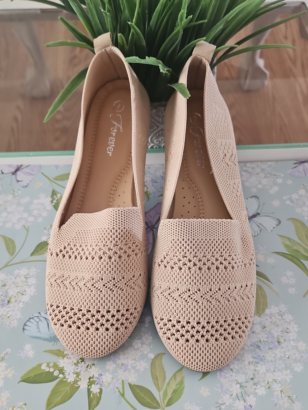 Women's Knit Slip-On Flats in Light Beige